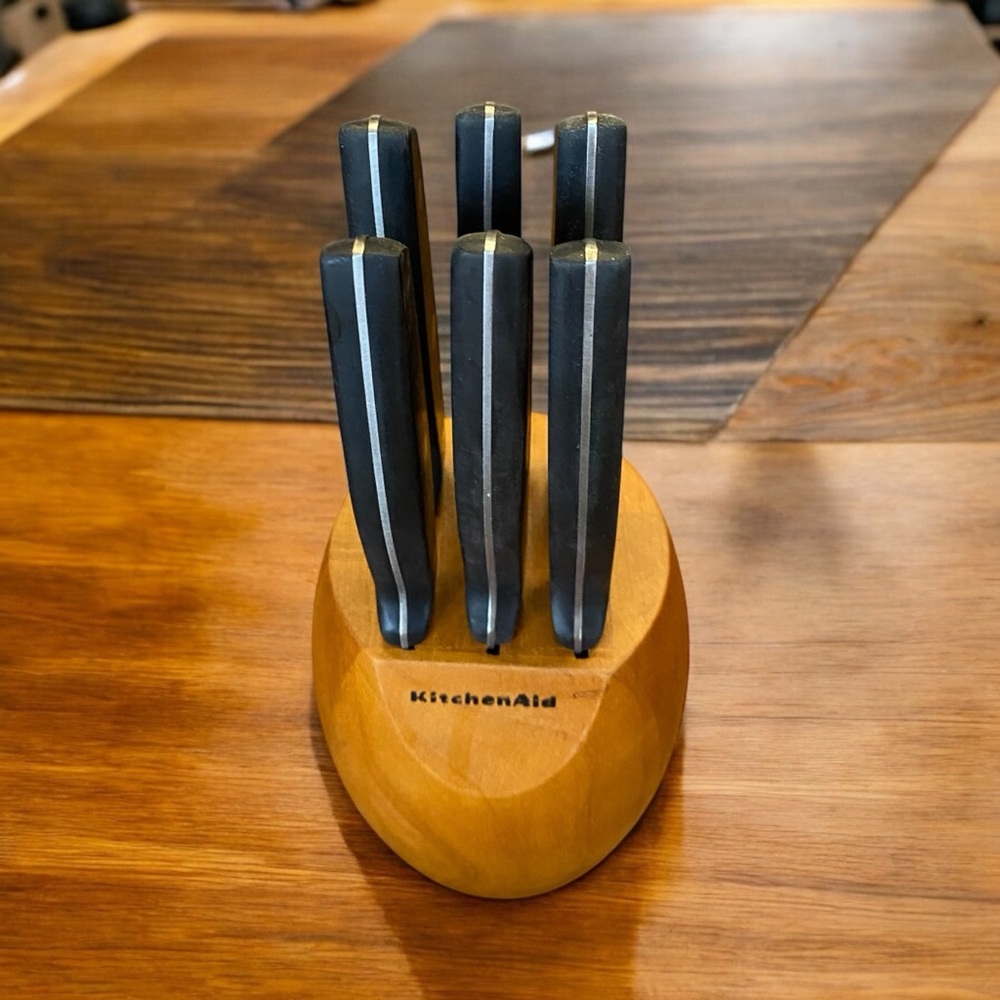 KitchenAid 6-Piece Steak Knife Set with Wood Block EUC